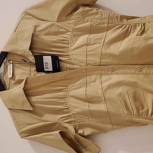 NWT NICHOLAS Tenley Khaki Button Down Midi Dress with Corset Seaming - Picture 6 of 13